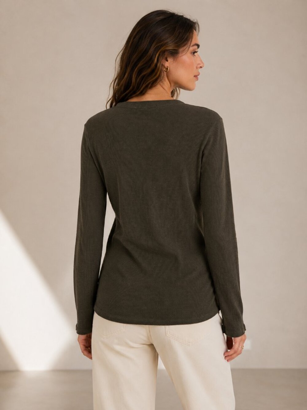 Standard James Perse Waffle Knit Long Sleeve Henley Top Olive Size 3 L - Picture 2 of 7